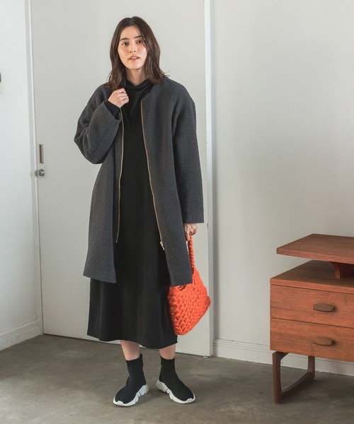 「LEPSIM」 ノーカラーコート MEDIUM グレイッシュベージュ レディース_画像4