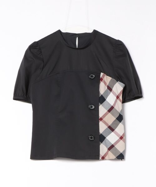 BLUE LABEL CRESTBRIDGE◆半袖ブラウス/38/コットン/BLK/55P08-312-09 BLUE LABEL CRESTBRIDGE 「BLUE CRESTBRIDGE」 半袖ブラウス 38