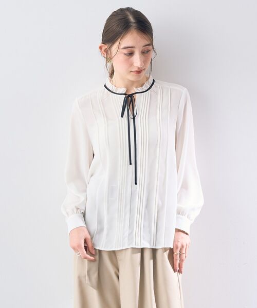 YECCA VECCA ブラウス シャツ ピンタックリボンブラウス レディース 