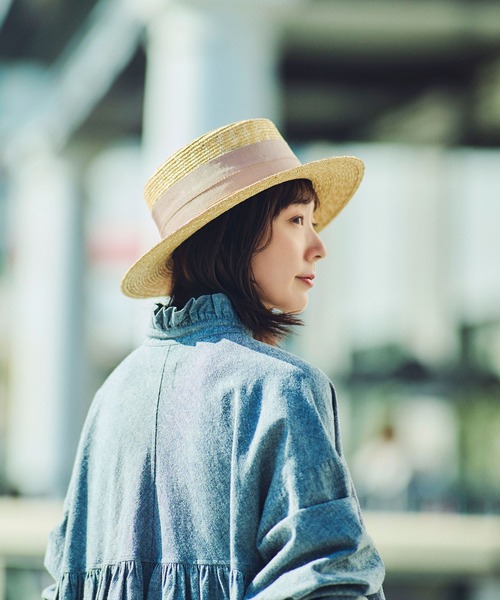 田中帽子店 帽子 ハット 日本製 ポークパイ型 つば広カンカン帽 麦わら