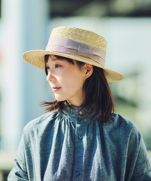 田中帽子店　アルマ　ベージュリボン 田中帽子店 カンカン帽 つば広 麦わら帽子 Alma(アルマ