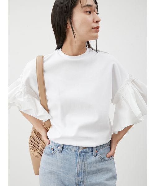 tシャツ スリーブデザインカットドッキングトップス レディース
