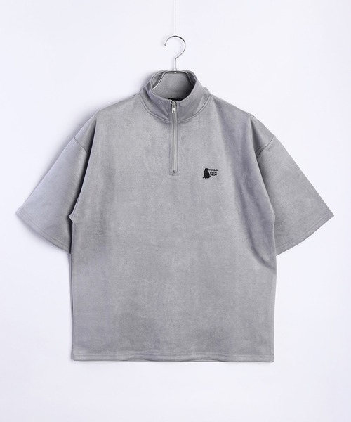 tシャツ フェイクスエード ハーフジップ プルオーバー レディース CLEL tシャツ 「CLEL」Half Zip Design Half Sleeve Pullover