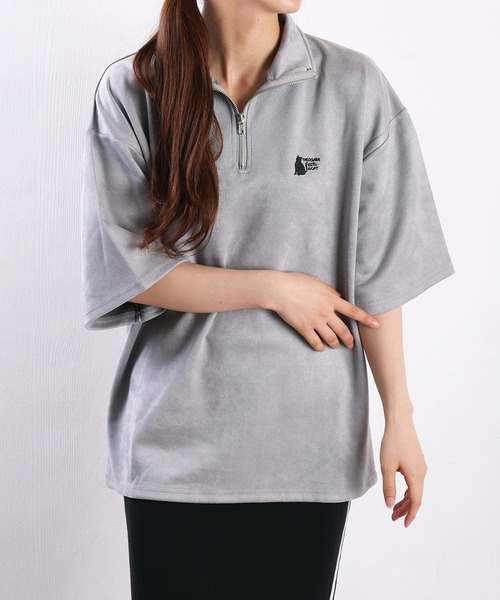 tシャツ フェイクスエード ハーフジップ プルオーバー レディース CLEL tシャツ 「CLEL」Half Zip Design Half Sleeve Pullover