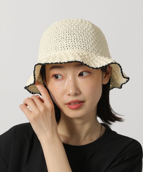 LAKOLE（ラコレ） 帽子 ハット レディース 配色透かし編みハット