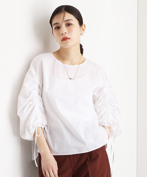 ブラウス シャツ 「手洗いOK」袖 シャーリング ブラウス レディース THE SHOP TK ブラウス シャツ 袖シャーリングブラウス「洗濯機OK