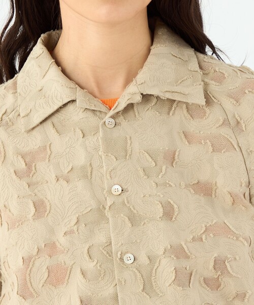 ブラウス シャツ メッシュカットジャカード ハーフスリーブシャツ レディース MACPHEE ブラウス シャツ メッシュカットジャカード ハーフ