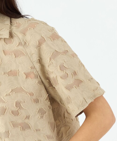 ブラウス シャツ メッシュカットジャカード ハーフスリーブシャツ レディース MACPHEE ブラウス シャツ メッシュカットジャカード ハーフ