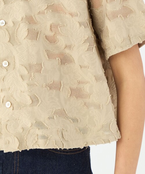 ブラウス シャツ メッシュカットジャカード ハーフスリーブシャツ レディース MACPHEE ブラウス シャツ メッシュカットジャカード ハーフ