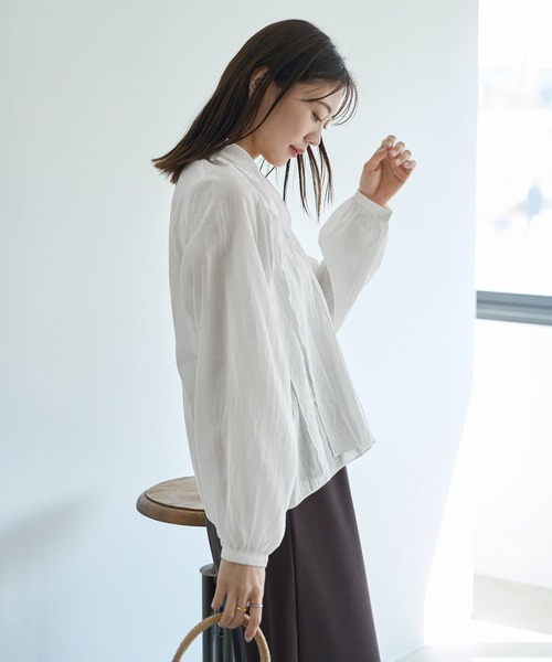 STYLE DELI ブラウス シャツ 涼しい透けドレープのVネック