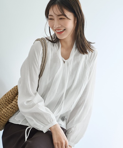ブラウス シャツ 薄手でシルキーなドレープVネックブラウス レディース STYLE DELI｜薄手でシルキーなドレープVネックブラウス