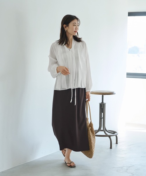 ブラウス シャツ 薄手でシルキーなドレープVネックブラウス レディース STYLE DELI｜薄手でシルキーなドレープVネックブラウス