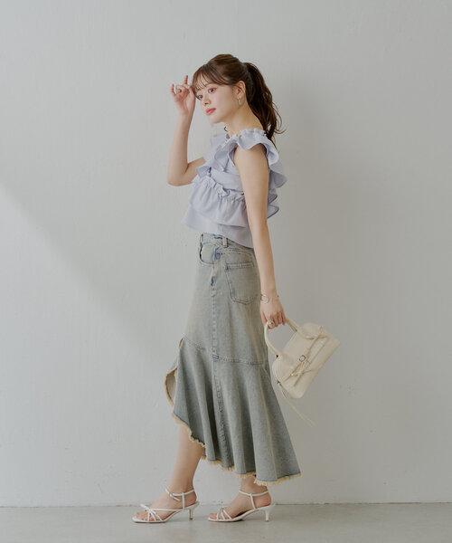 デニムスカート セミフレア フリンジ加工 レトロ シンプル デニムスカート フリンジデニムロングスカート : ZOZOTOWN Yahoo