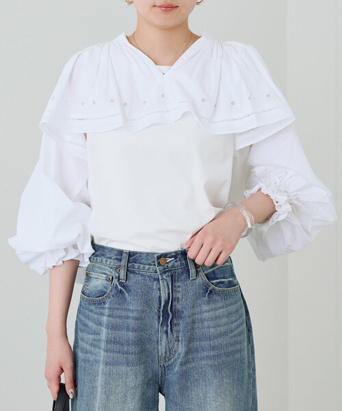 ブラウス シャツ crinkle embroidery cropped blouse レディース Loungedress ブラウス シャツ 「crinkle 」embroidery cropped