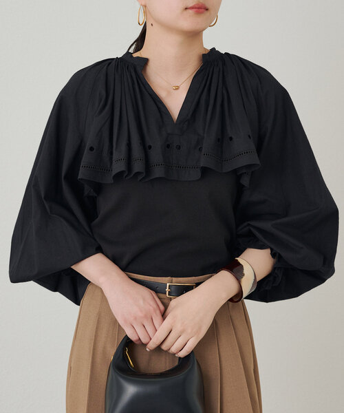 ブラウス シャツ crinkle embroidery cropped blouse レディース Loungedress ブラウス シャツ 「crinkle 」embroidery cropped