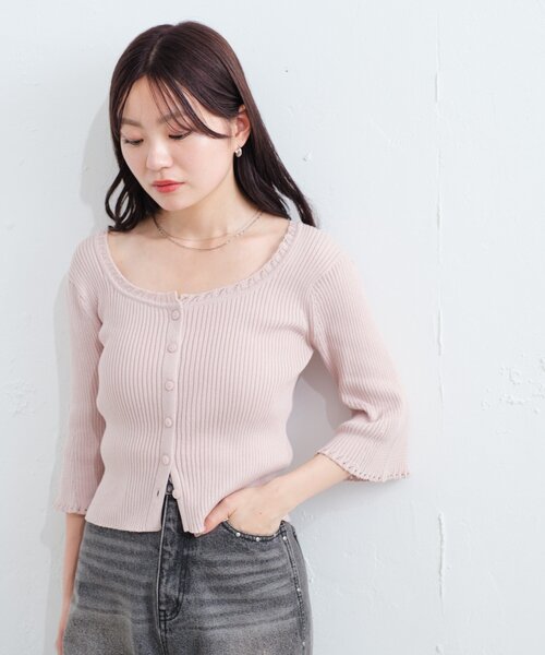 ニット セーター 「WEB先行/2WAY/4色展開」リブニットスクエアレースカーデ レディース Kastane ニット セーター 「WEB先行/2WAY/4色展開」リブニット