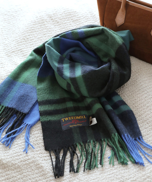 TWEED MILL ツイードミル チェックマフラー ストール ◇TWEEDMILL(ツイードミル) チェック×フリースマフラー