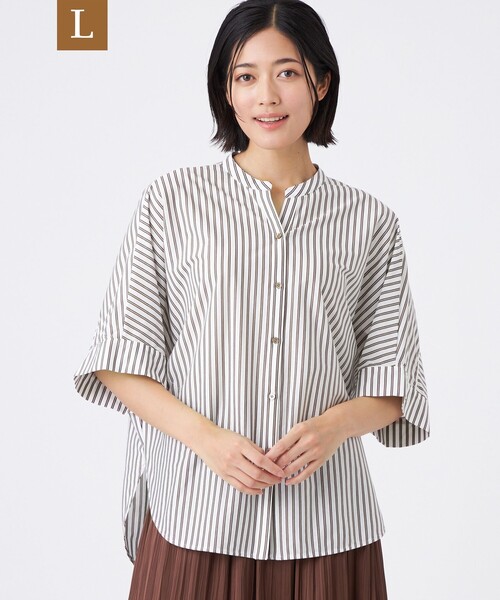 ブラウス シャツ 「L」「ウォッシャブル」T/Cストライプ天竺 レディース