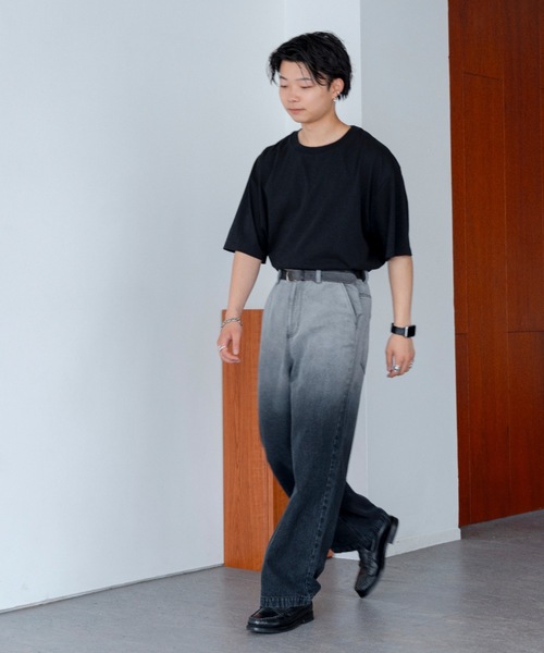SINSSスラックス Center press two tuck wide straight slacks / センタープレス