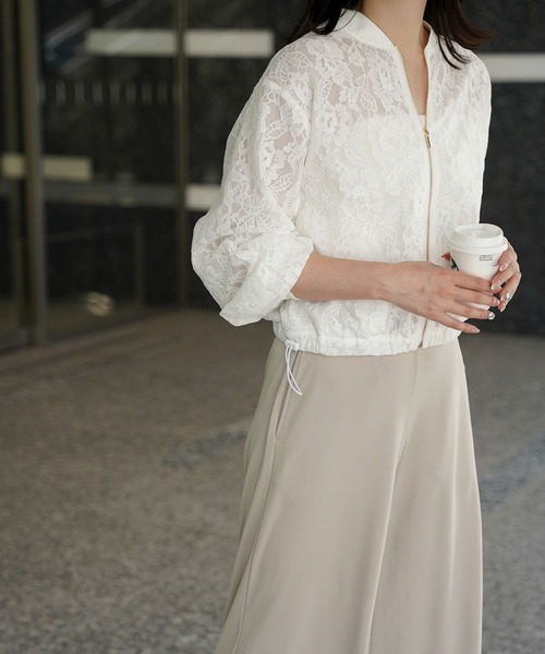 AUG アイボリー アウター ボンディングアシンメトリーZIP プルオーバー|allureville