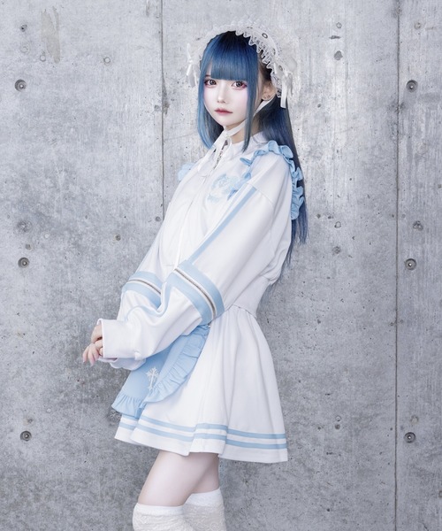 Amilige（アミリージュ） ワンピース ラインフリル袖ZIPトップス＋