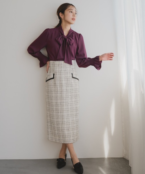 MISCH MASCH スカート 2025秋冬新作 ツイードチェックタイトスカート