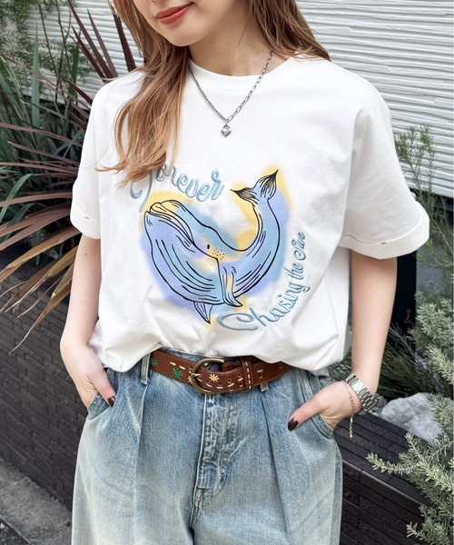 「DOUBLE NAME」 半袖Tシャツ FREE オフホワイト レディース_画像3