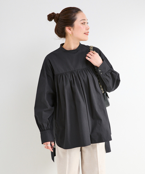 新品 Ameri VINTAGE ギャザーチュニックブラウス 美品✨Ameri VINTAGE ギャザーチュニックブラウス ブラック 人気春夏