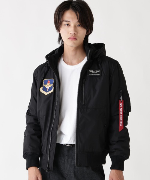 美品　ALPHA INDUSTRIES　ナイロンフライトジャケット　フード　黒 Alpha Industries（アルファ・インダストリーズ） ブルゾン アウター