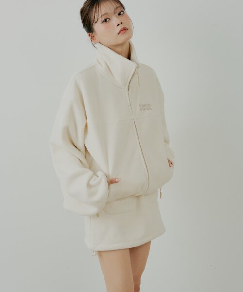 もこもこフリース　ショート丈　タイトスリットスカート　セットアップ　秋冬　可愛い Chico（チコ） スカート 「セットアップ対応」フリース台形ミニ