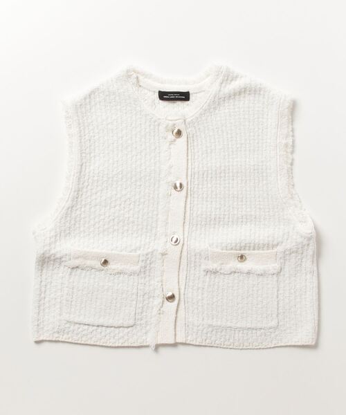 プランジングネックニットベスト　ホワイト GU公式 | コットンチルデンニットベスト+OS