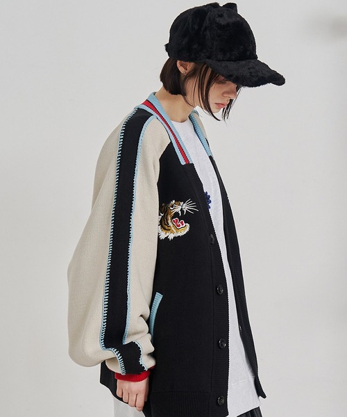 SeeSew 刺繍カーディガン 黒/白/青/赤 SeeSew カーディガン 「UNISEX」SKA CARDIGAN/スカカーディガン メンズ