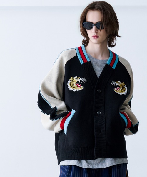 SeeSew 刺繍カーディガン 黒/白/青/赤 SeeSew カーディガン 「UNISEX」SKA CARDIGAN/スカカーディガン メンズ