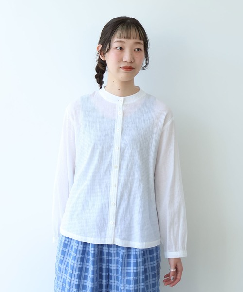 ブラウス シャツ シャーリング バンドカラーシャツ レディース bulle 