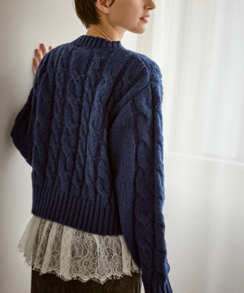 SEA NEW YORKレース付きネイビー長袖カーディガン レースセーラーカーディガン #seanewyork #2025awコレクション