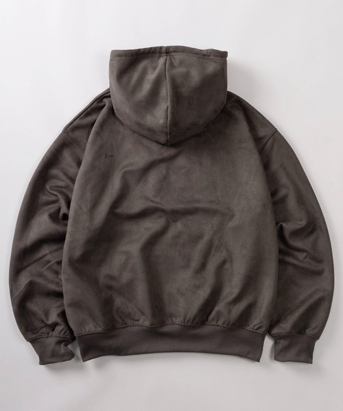 パーカー 「85」フェイクスウェード ヒョウ柄ロゴ ジップパーカー