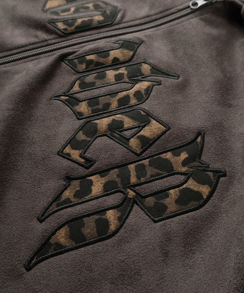 パーカー 「85」フェイクスウェード ヒョウ柄ロゴ ジップパーカー