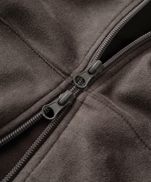 パーカー 「85」フェイクスウェード ヒョウ柄ロゴ ジップパーカー