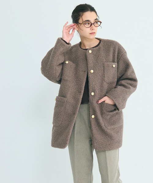 「coca（coca）」 ノーカラーコート L ダークベージュ レディース_画像5
