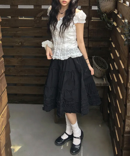 アイボリーフリル刺繍フレアスカート ティアードフリルスカート | フレアスカート | NOELA OFFICIAL WEB STORE