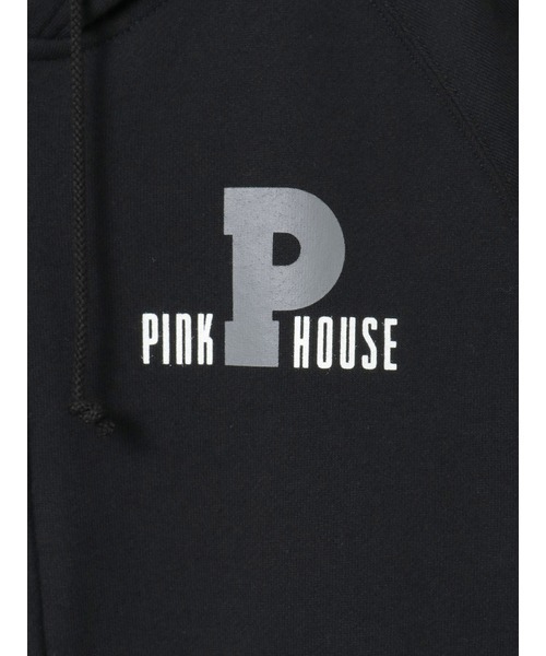 2022AW ピンクハウス PINK HOUSE チュニック Ｐロゴワッペンフーディ ｜ブラック トップス フード ワンピース【2400014633665】 PINK HOUSE（ピンクハウス） パーカー Pロゴ＆ネームワッペン使い