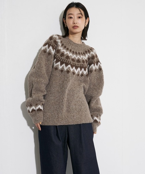 「Audrey and John Wad」 長袖ニット FREE ダークベージュ レディース_画像6