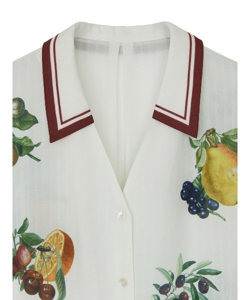 ブラウス シャツ MEDI FRUIT SCARF PATTERN SHEER SHIRT レディースの画像
