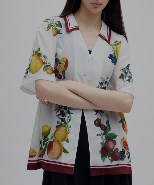 ブラウス シャツ MEDI FRUIT SCARF PATTERN SHEER SHIRT レディースの画像