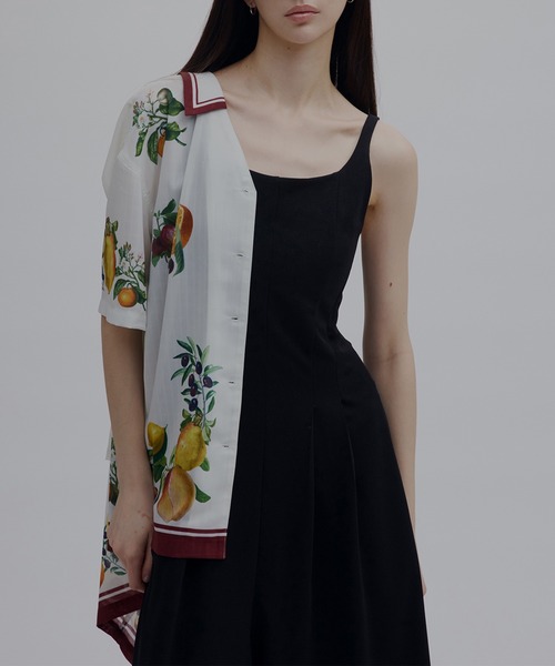 ブラウス シャツ MEDI FRUIT SCARF PATTERN SHEER SHIRT レディースの画像
