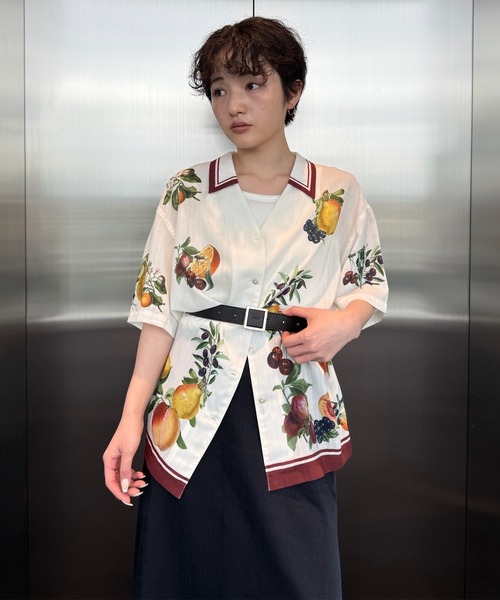 ブラウス シャツ MEDI FRUIT SCARF PATTERN SHEER SHIRT レディースの画像