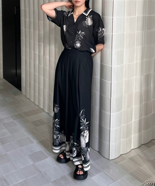 ブラウス シャツ MEDI FRUIT SCARF PATTERN SHEER SHIRT レディースの画像