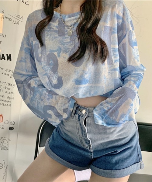 トップス Y2K tシャツ Y2K シアーロゴプリントルーズトップス レディース : ZOZOTOWN