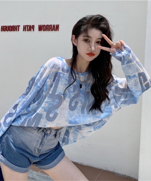 tシャツ Y2K シアーロゴプリントルーズトップス レディース : ZOZOTOWN