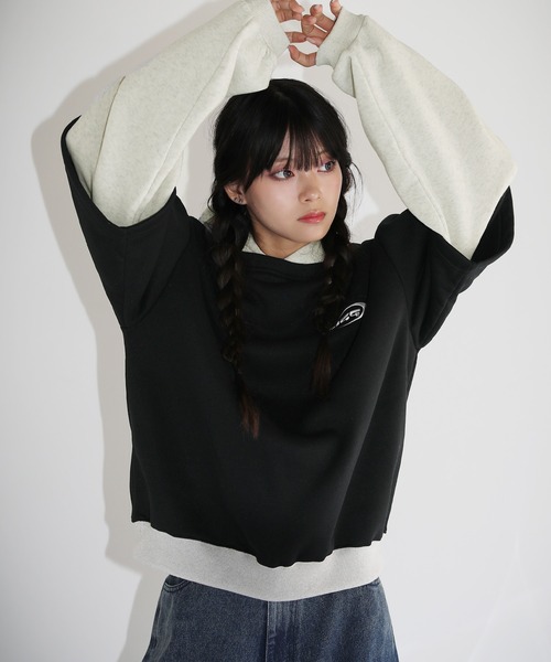 パーカー オーバーサイズワンポイントロゴ刺繍配色バルーン